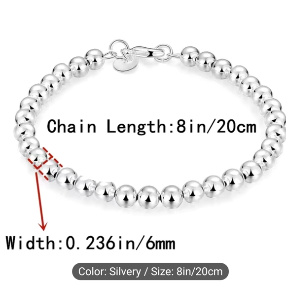 .925 stamped Silver plated 6mm beaded ball bracelet - Picture 7 of 9